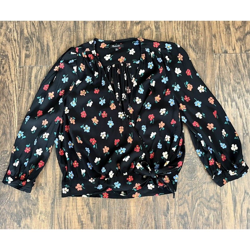 Madewell Wrap Top in Pressed Flowers M, True Black